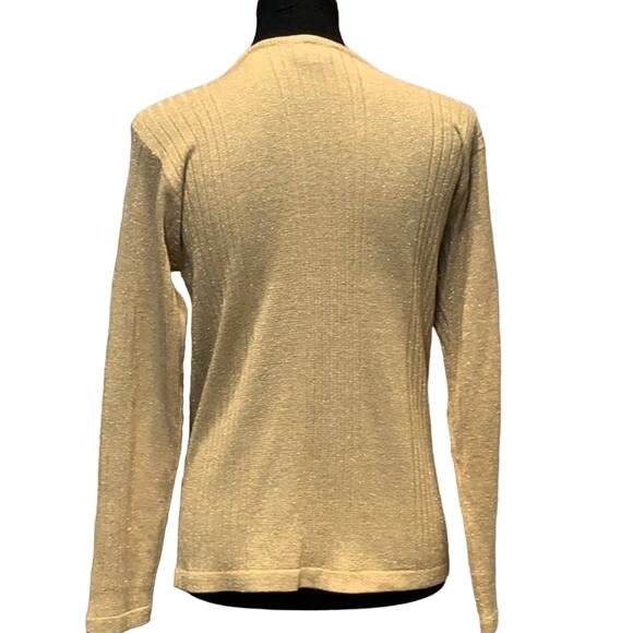 Anna Gray Small Silk Blend Sparkly Gold Scoop Neck Long Sleeve Strechy Sweater - Picture 3 of 6